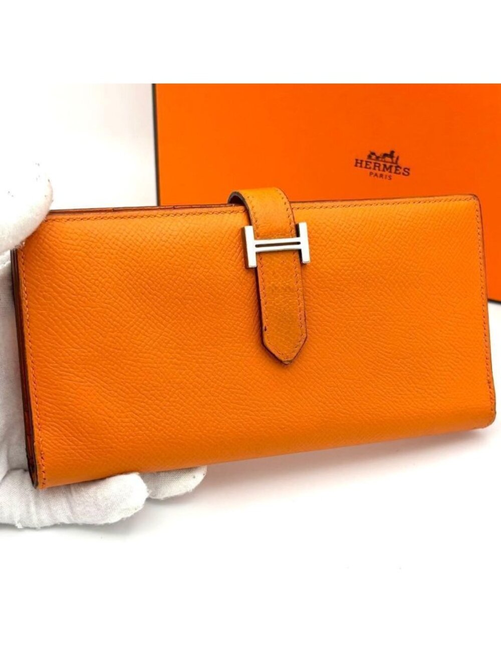 Hermes Bifold Wallet Bearn Soufflet Veau Epsom Orange
